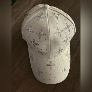 Embellished Cream Baseball Cap
